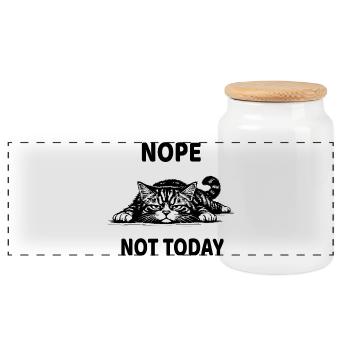 Nope Not Today Katze Lustiges Lustloses Design - Panorama Keksdose mit Holzdeckel - Weiß - Vorne