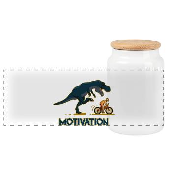 Motivation des Tyrannosaurus Rex Rennens - Panorama Keksdose mit Holzdeckel - Weiß - Vorne