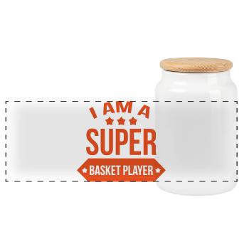 Super Basketball Player - Basketball - Panoramic Cookie Jar with Wooden Lid - white - Front