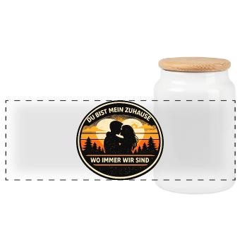Du bist mein Zuhause Romantik Badge - Panorama Keksdose mit Holzdeckel - Weiß - Vorne