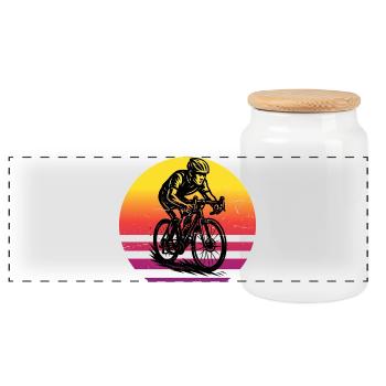 Motif minimaliste du vélo de route - Boîte à biscuits avec couvercle en bois - blanc - Devant