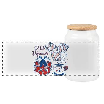 Petit Déjeuner Breakfast Design - Panoramic Cookie Jar with Wooden Lid - white - Front