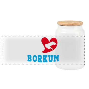 Borkumer Insel I LOVE BORKUM Lustiges - Panorama Keksdose mit Holzdeckel - Weiß - Vorne