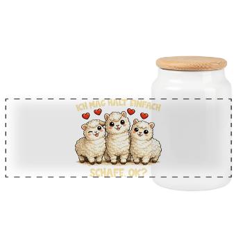 Motif de bande dessinée de mouton avec cœur et diction amusante - Boîte à biscuits avec couvercle en bois - blanc - Devant