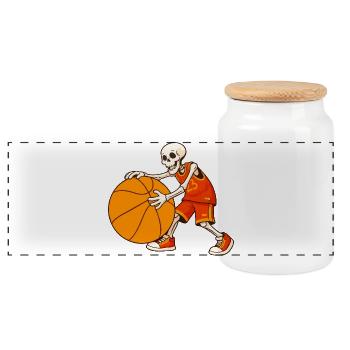 Joueur de basket-ball squelette dans la rue - Boîte à biscuits avec couvercle en bois - blanc - Devant