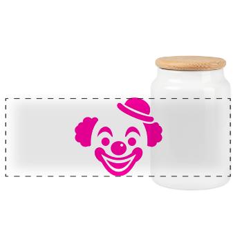 Pink Clown Motiv - Panorama Keksdose mit Holzdeckel - Weiß - Vorne