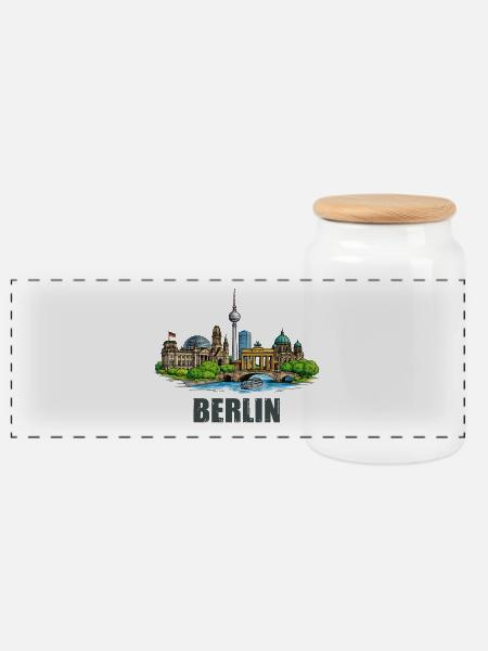 Berliner Skyline - Panorama Keksdose mit Holzdeckel - Weiß
