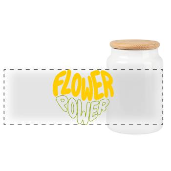 Flower Power Retro Print - Panorama Keksdose mit Holzdeckel - Weiß - Vorne