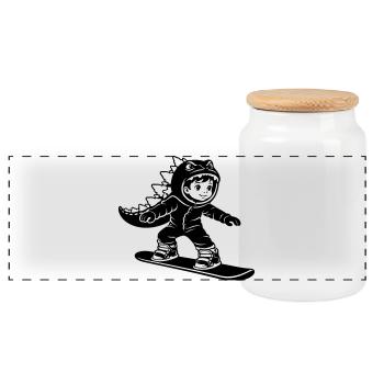 Snowboard Dragon Boy - Panorama Keksdose mit Holzdeckel - Weiß - Vorne