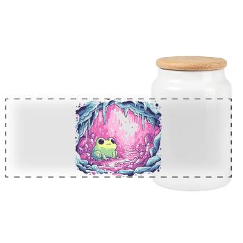 Frog in the pink crystal cauldron - Panoramic Cookie Jar with Wooden Lid - white - Front