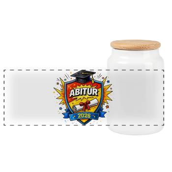 Abitur 2026 Schild – Abschlusslogo - Panorama Keksdose mit Holzdeckel - Weiß - Vorne