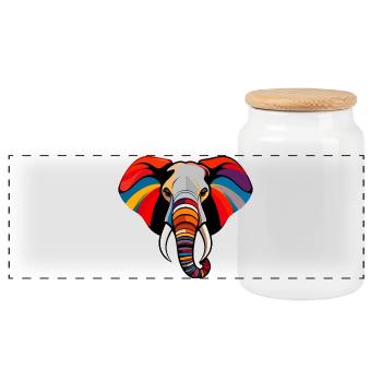 Bunter Elefantenkopf Kunst Pop Art Elefant Motiv - Panorama Keksdose mit Holzdeckel - Weiß - Vorne