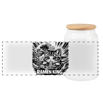 Cats Ramen Noodle Japanese Anime Manga Kawaii - Panoramic Cookie Jar with Wooden Lid - white - Front