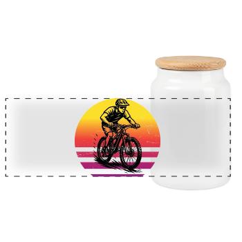 Iconic mountain bike motif - Panoramic Cookie Jar with Wooden Lid - white - Front