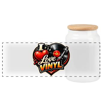 Love Vinyl Heart Logo - Boîte à biscuits avec couvercle en bois - blanc - Devant