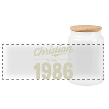 Christian style since 1986 - Panoramic Cookie Jar with Wooden Lid - white - Front