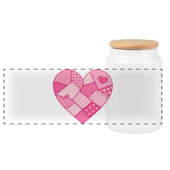 Patchwork Heart in Pink Quilt - Panoramic Cookie Jar with Wooden Lid - white - Front