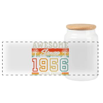 1956 Vintage Born 70th Birthday Retro - Panoramic Cookie Jar with Wooden Lid - white - Front