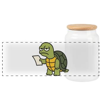 Langsame Schildkröte mit Papier - Panorama Keksdose mit Holzdeckel - Weiß - Vorne