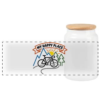 My Happy Place Bike Sunrise - Panorama Keksdose mit Holzdeckel - Weiß - Vorne