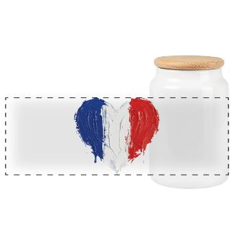French Flag Heart Soccer Football - Panoramic Cookie Jar with Wooden Lid - white - Front