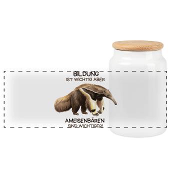 Anteater saying – education is important but - Panoramic Cookie Jar with Wooden Lid - white - Front