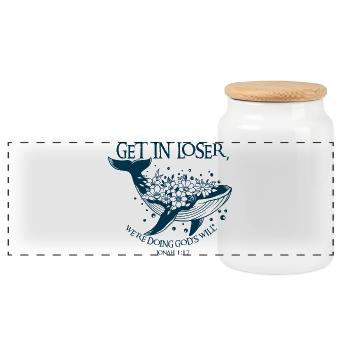 Flower Whales Bible Verse Illustration - Panoramic Cookie Jar with Wooden Lid - white - Front