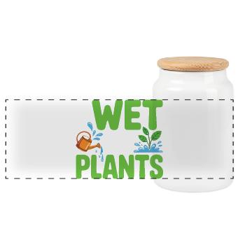 Jeu de mots du jardin de « Je mouille mes plantes » - Boîte à biscuits avec couvercle en bois - blanc - Devant