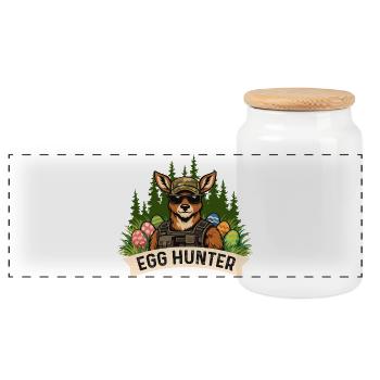 Egg Hunter Easter Bunny Spring Egg Dyeing - Panoramic Cookie Jar with Wooden Lid - white - Front