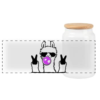 Lunettes de soleil chewing-gum lama Signe de paix Cool mignon - Boîte à biscuits avec couvercle en bois - blanc - Devant