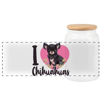 Chihuahua Chihuahueño Heart I Love - Panoramic Cookie Jar with Wooden Lid - white - Front
