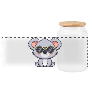 Koala Yellow Pop Glasses - Panoramic Cookie Jar with Wooden Lid - white - Front