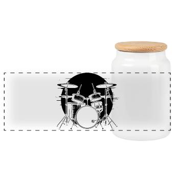 Drummer Sketch - Panoramic Cookie Jar with Wooden Lid - white - Front