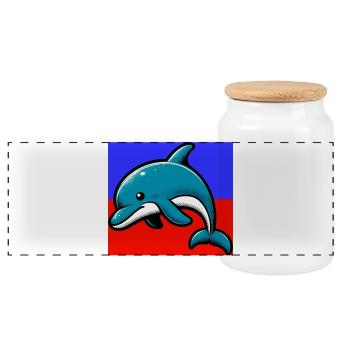 Delfin - Panorama Keksdose mit Holzdeckel - Weiß - Vorne