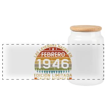 Februar Legends Geboren Februar 1946 - Panorama Keksdose mit Holzdeckel - Weiß - Vorne