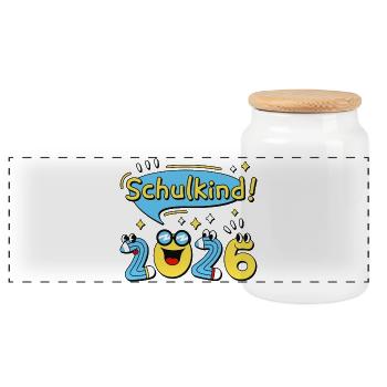 Schoolchild 2026 School Enrollment Back to School Comic - Panoramic Cookie Jar with Wooden Lid - white - Front