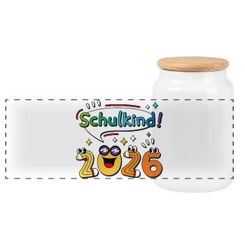 Schoolchild 2026 School Enrollment Back to School Comic - Panoramic Cookie Jar with Wooden Lid - white - Front