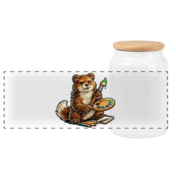 Bear with Color Palette Art - Panoramic Cookie Jar with Wooden Lid - white - Front