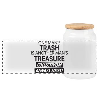 Individual Triumphs Over Collectivism Saying - Panoramic Cookie Jar with Wooden Lid - white - Front
