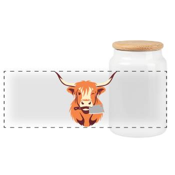 Cow with hatchet - Panoramic Cookie Jar with Wooden Lid - white - Front