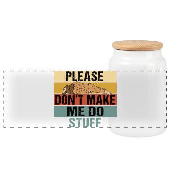 Funny Lazy Bigfoot Please Don't Make Me Do Stuff - Panoramic Cookie Jar with Wooden Lid - white - Front