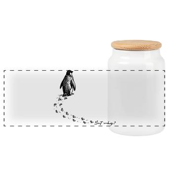 But why? Pinguin Meme Fußspuren Doodle Gekritzel  - Panorama Keksdose mit Holzdeckel - Weiß - Vorne