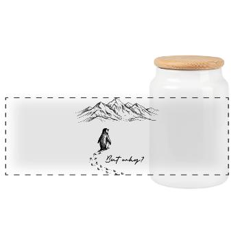 Pinguin Meme But why? Schneespur Berge Gekritzel - Panorama Keksdose mit Holzdeckel - Weiß - Vorne