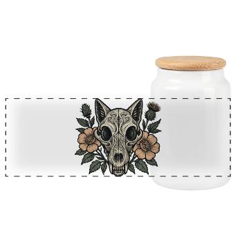 Blüten Skull Fuchs - Panorama Keksdose mit Holzdeckel - Weiß - Vorne