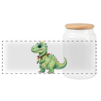 Bunter Dino mit Lichterkette - Panorama Keksdose mit Holzdeckel - Weiß - Vorne