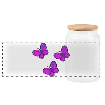 Neon Pink Butterflies Trio - Panoramic Cookie Jar with Wooden Lid - white - Front