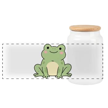 Delicate Frog Kawaii Graphic - Panoramic Cookie Jar with Wooden Lid - white - Front