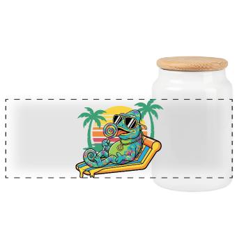 Caméléon dans le motif humoristique des vacances de plage d’été - Boîte à biscuits avec couvercle en bois - blanc - Devant