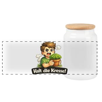Halt die Kresse lustiges Wortspiel Wortwitz Shirt - Panorama Keksdose mit Holzdeckel - Weiß - Vorne