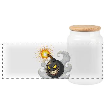 Angry Cartoon Bombshell - Panoramic Cookie Jar with Wooden Lid - white - Front